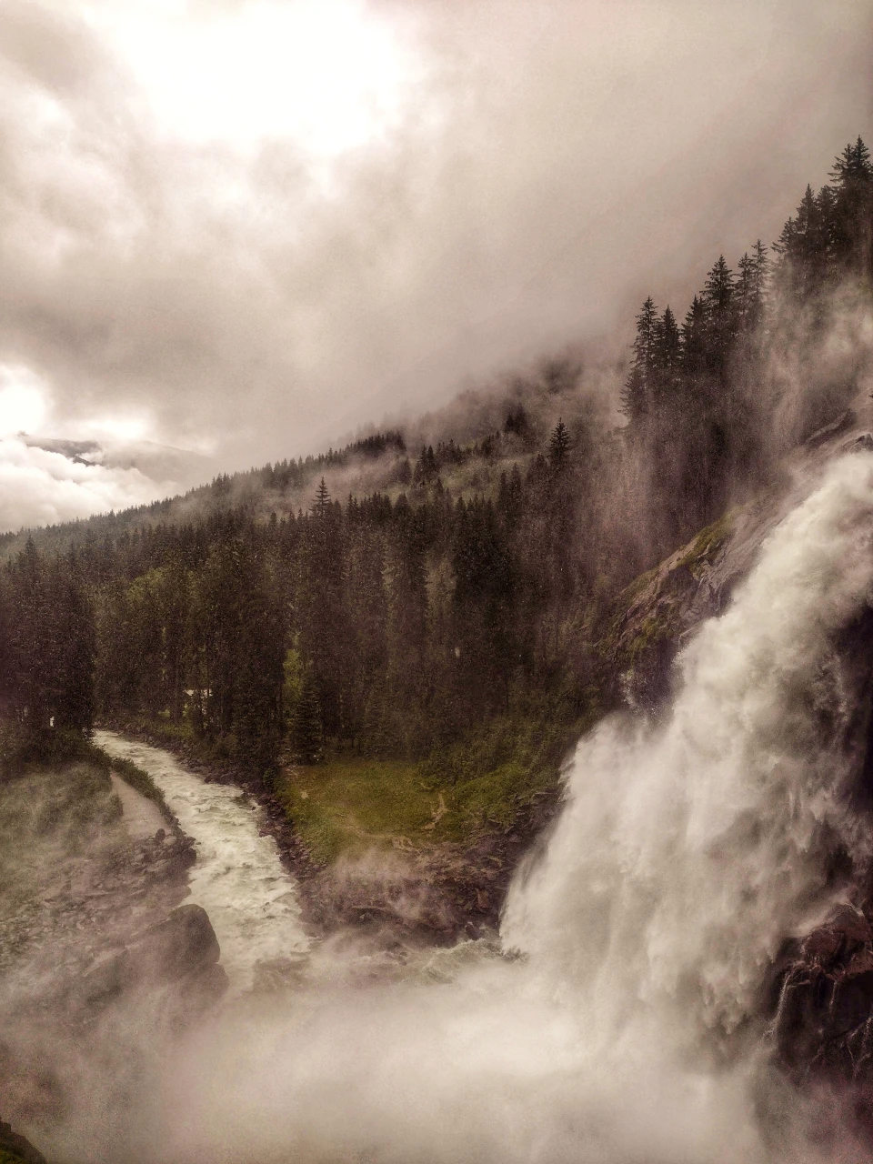The Krimml Falls, 380 m in three drops, at the mouth of the Krimmler Achental