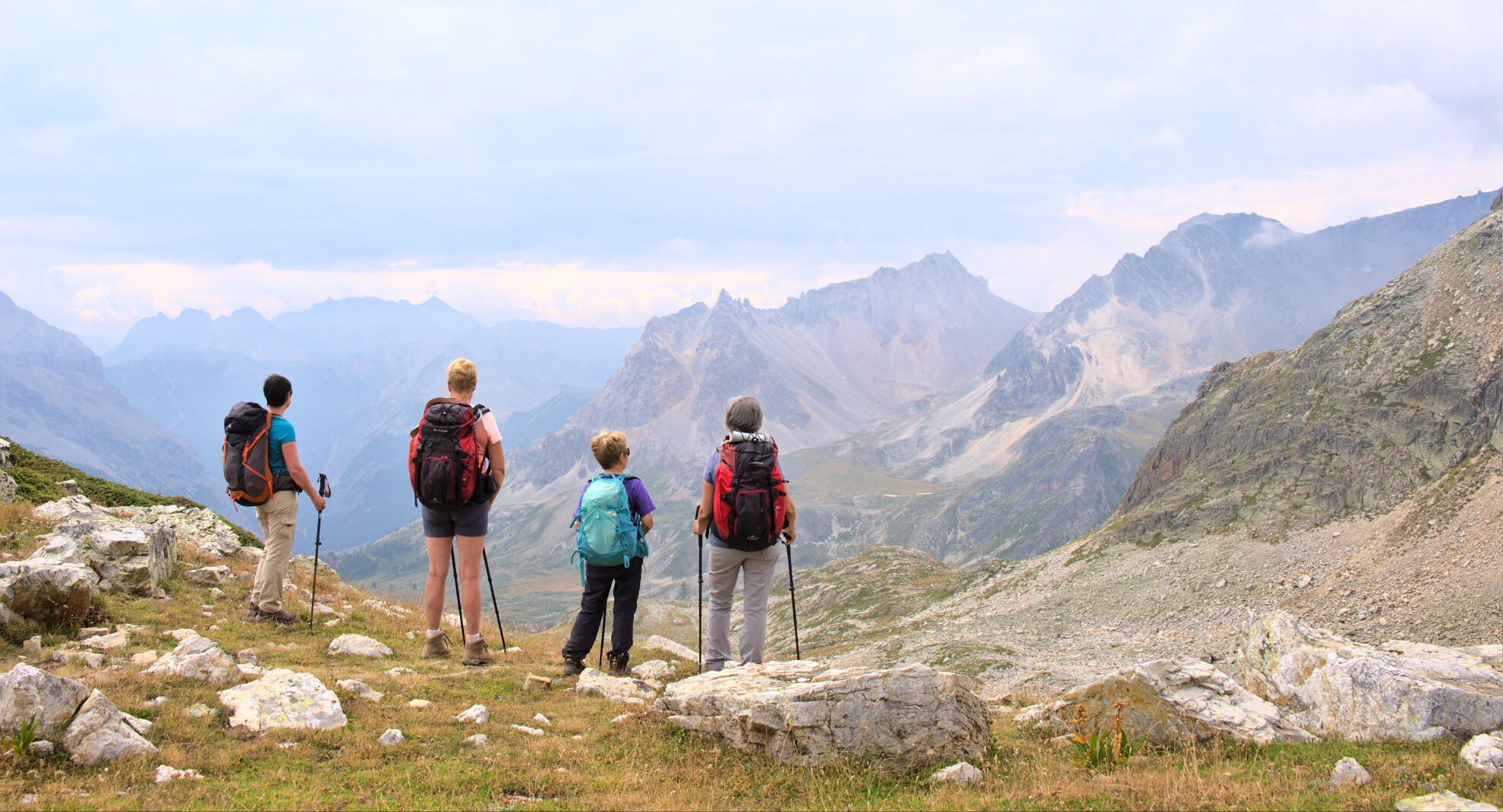 Group hiking in the Alps
