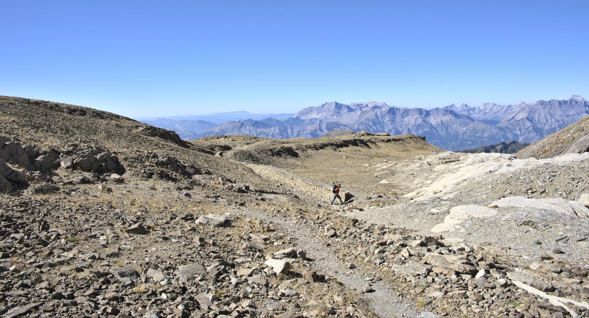 Stony path through the scree on the upper section of Vieux Chaillol
